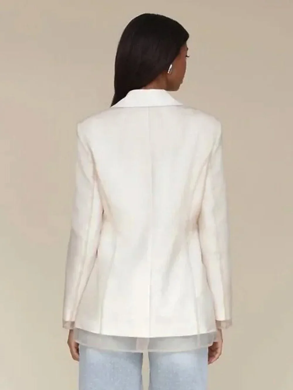 New Avec Les Filles Organza Layered Blazer White Taupe XS - Picture 4 of 7